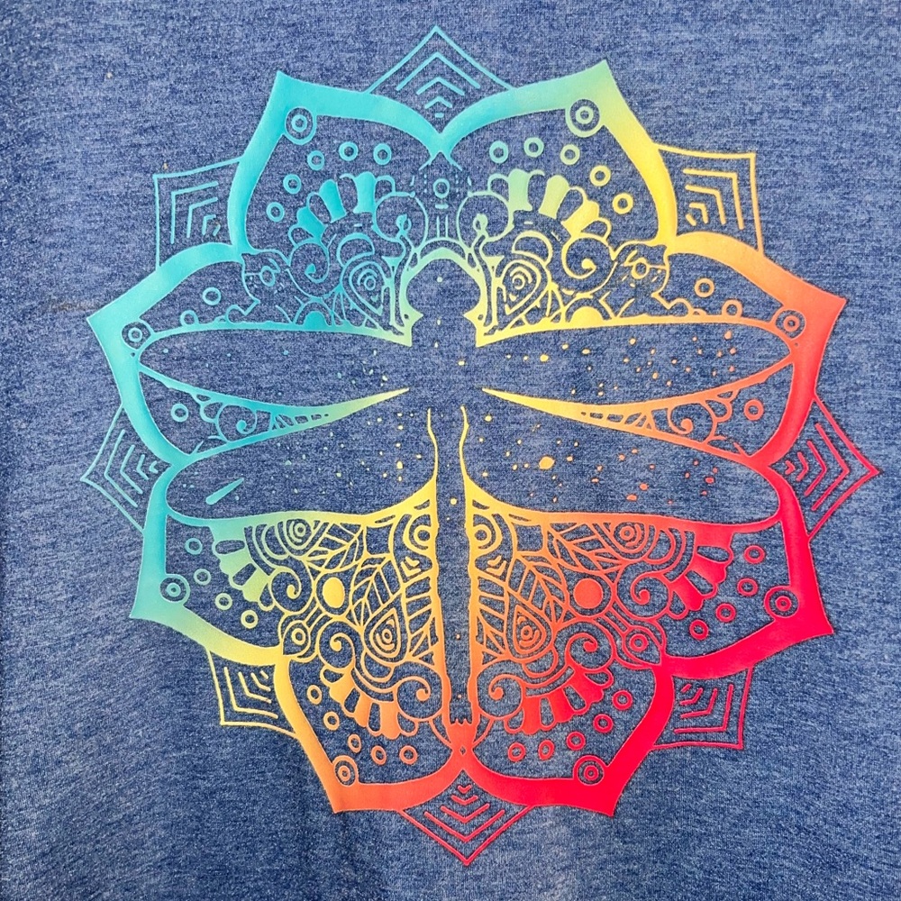 Blue Dragonfly Vibrant Mandala Design Tee View 5